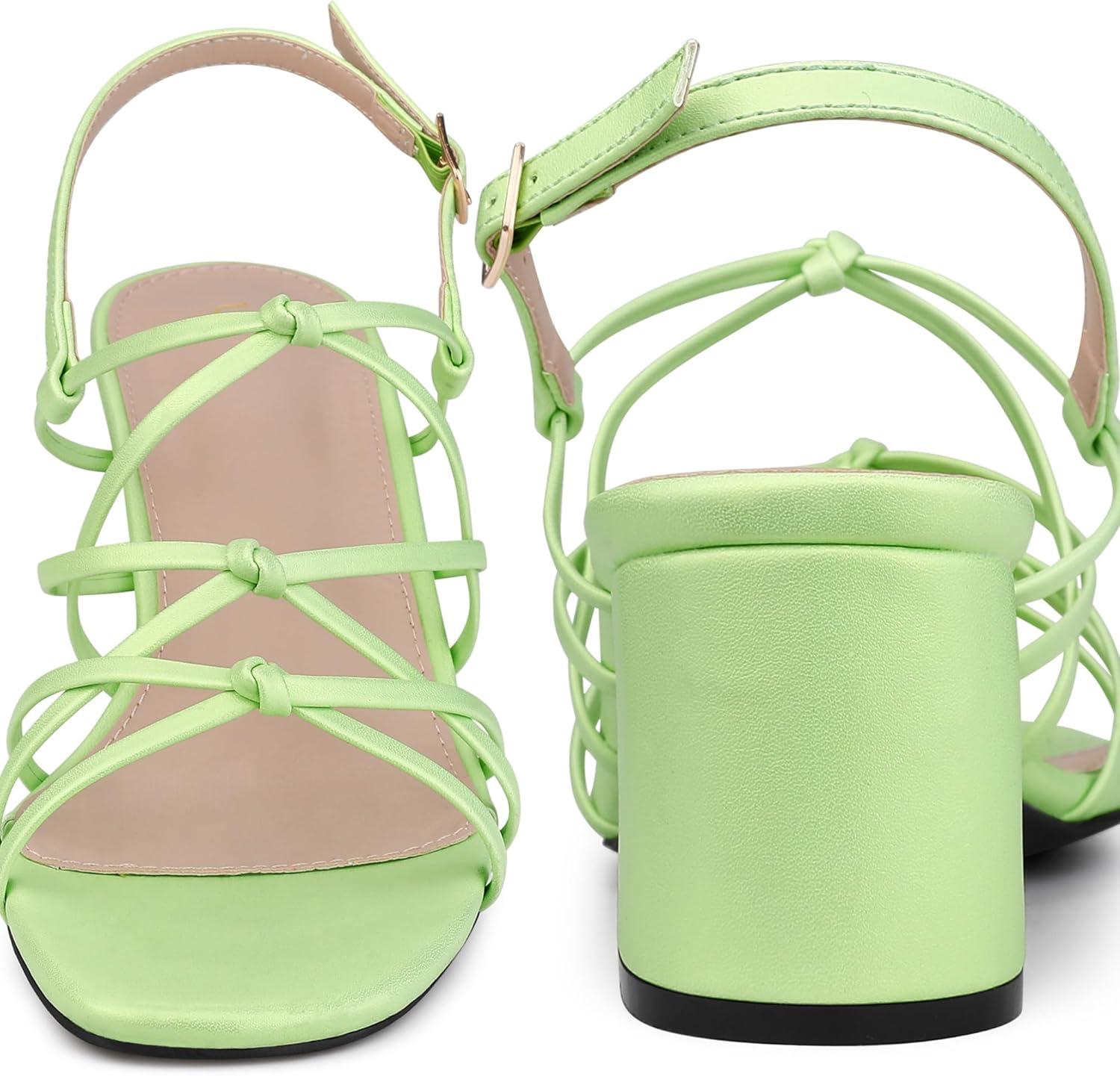 imageAllegra K Womens Square Toe Knots Ankle Strap Chunky Heels SandalsLime Green