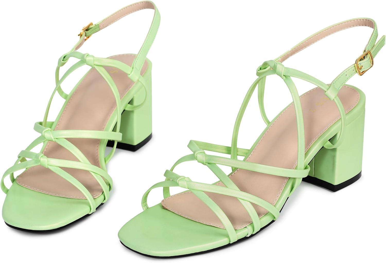 imageAllegra K Womens Square Toe Knots Ankle Strap Chunky Heels SandalsLime Green