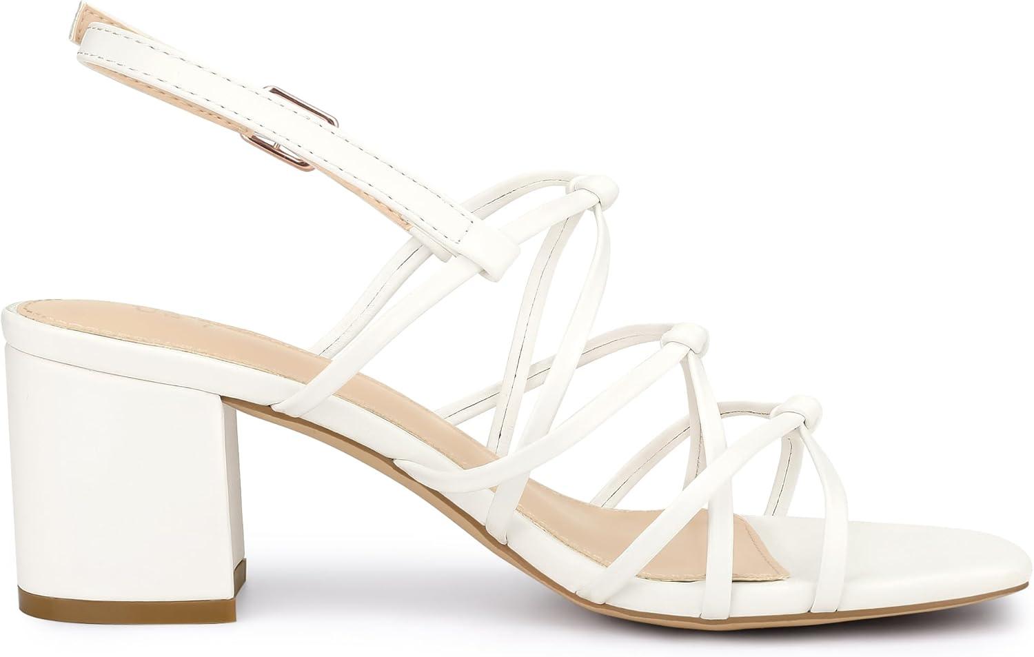 imageAllegra K Womens Square Toe Knots Ankle Strap Chunky Heels SandalsWhite