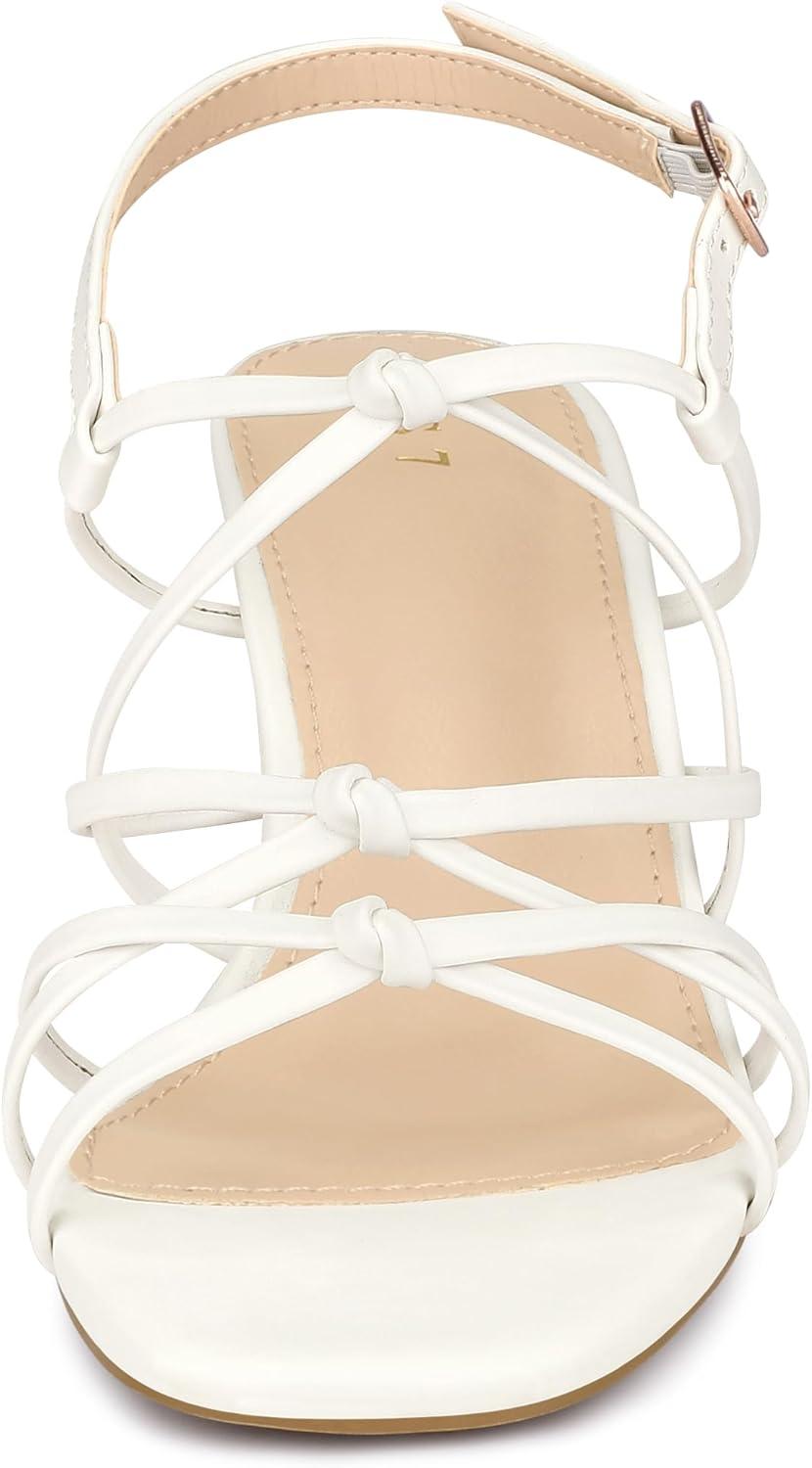 imageAllegra K Womens Square Toe Knots Ankle Strap Chunky Heels SandalsWhite
