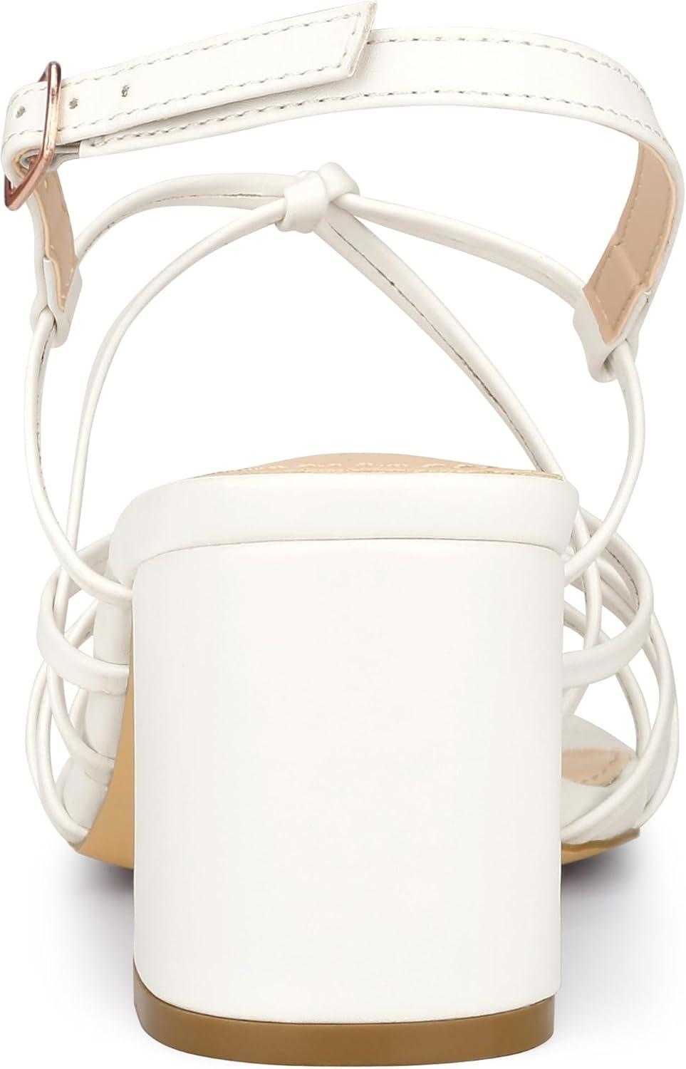 imageAllegra K Womens Square Toe Knots Ankle Strap Chunky Heels SandalsWhite