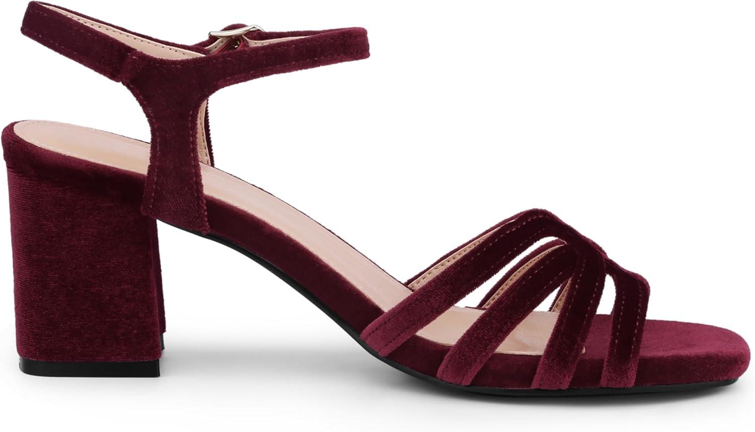 imageAllegra K Womens Square Toe Slingback Chunky Heels Velvet SandalsBurgundy