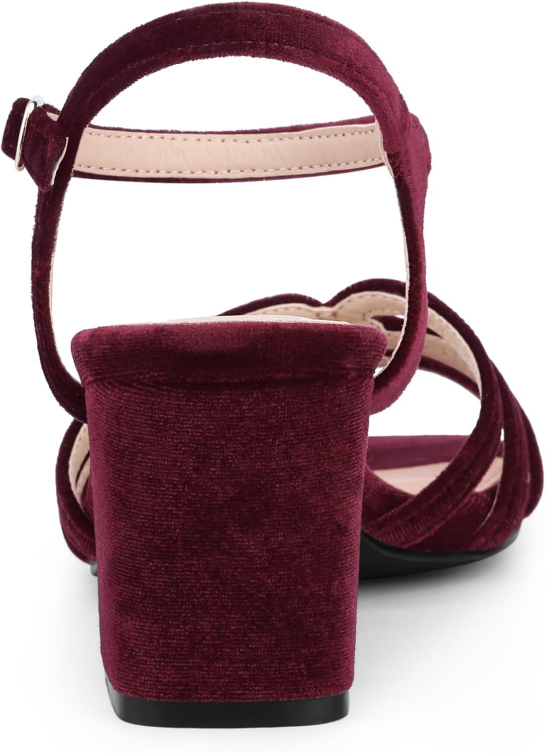 imageAllegra K Womens Square Toe Slingback Chunky Heels Velvet SandalsBurgundy