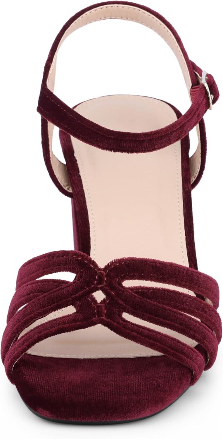 imageAllegra K Womens Square Toe Slingback Chunky Heels Velvet SandalsBurgundy