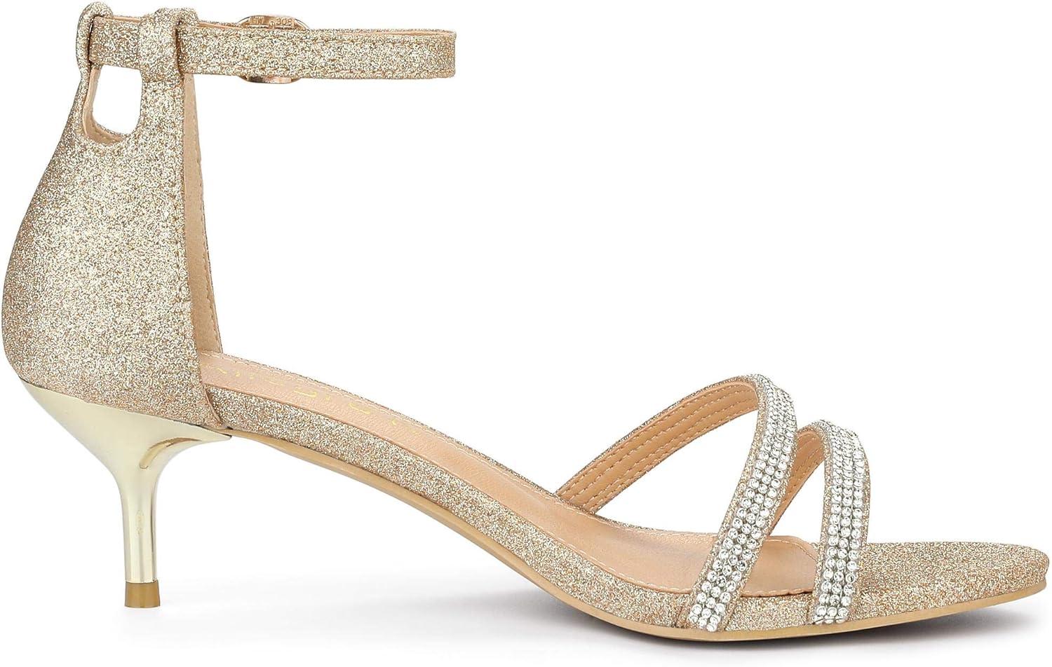imageAllegra K Womens Stiletto Kitten Heels Glitter Heel SandalsGold