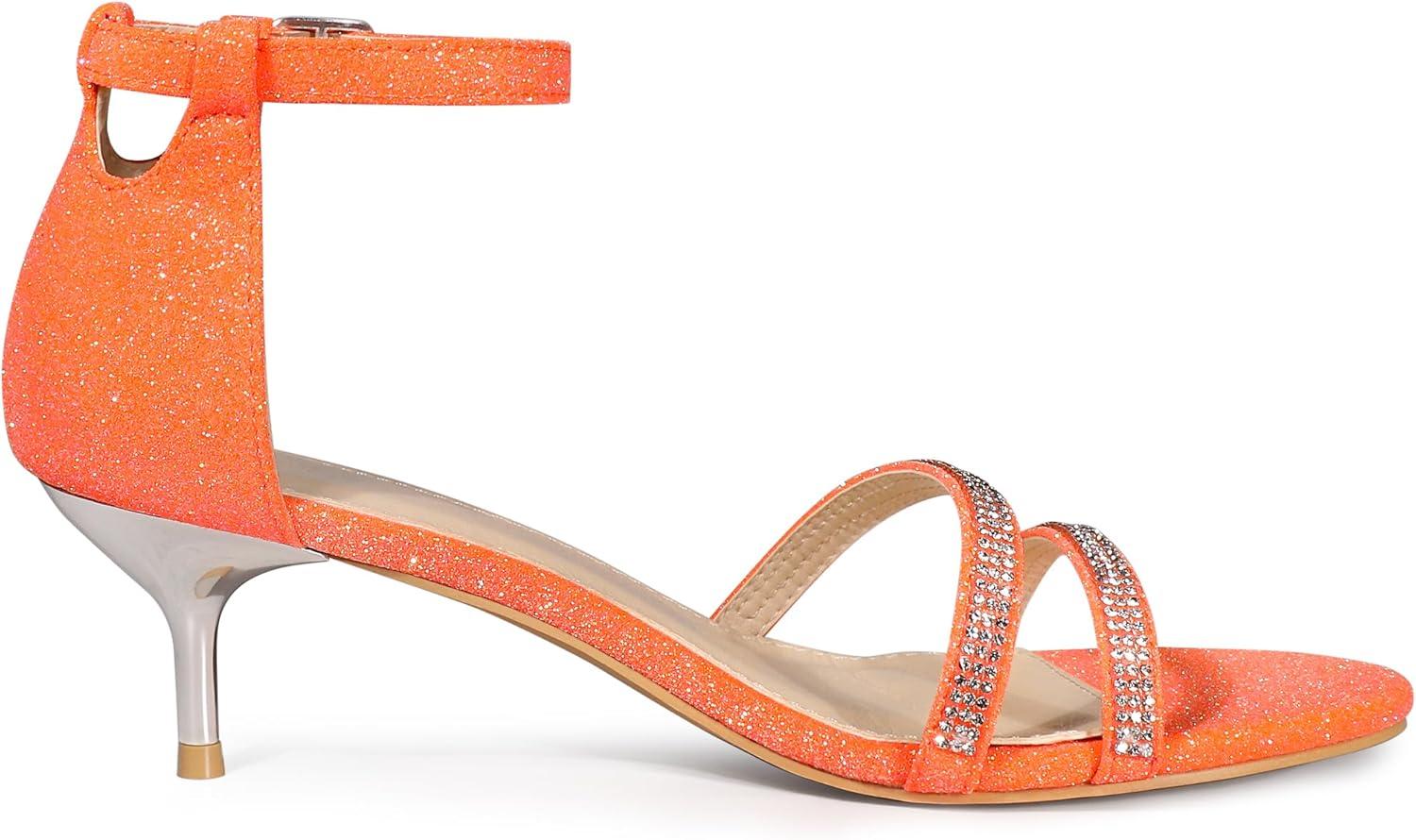 imageAllegra K Womens Stiletto Kitten Heels Glitter Heel SandalsOrange