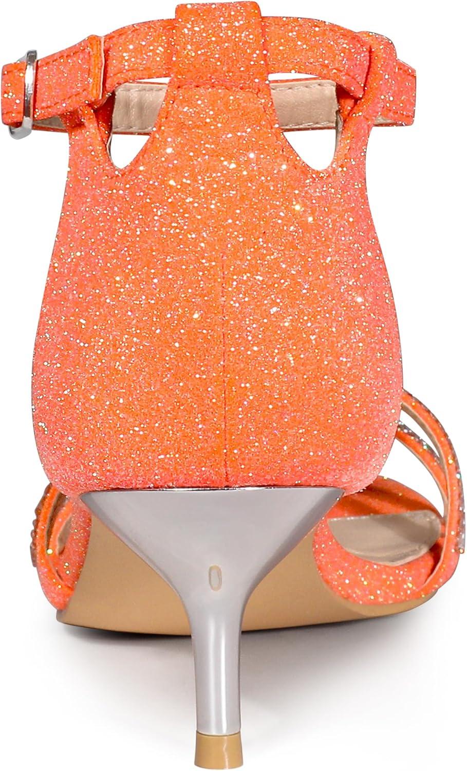 imageAllegra K Womens Stiletto Kitten Heels Glitter Heel SandalsOrange