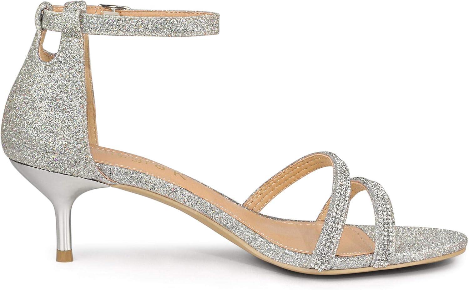 imageAllegra K Womens Stiletto Kitten Heels Glitter Heel SandalsSilver