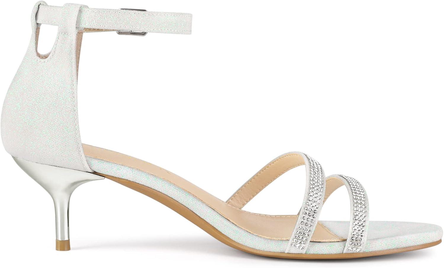 imageAllegra K Womens Stiletto Kitten Heels Glitter Heel SandalsWhite