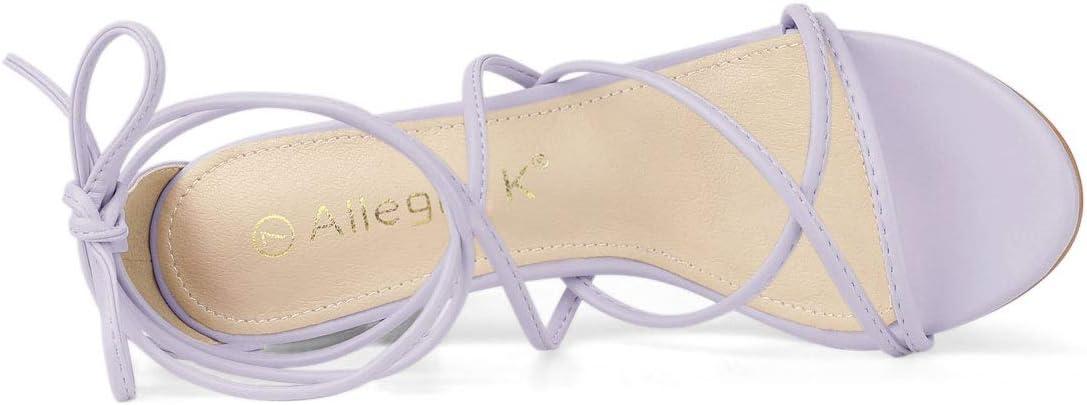 imageAllegra K Womens Strappy Lace Up Chunky Heeled Light Purple Heels Sandals 75 M US
