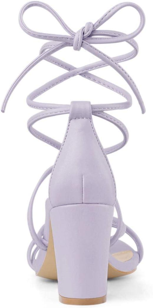 imageAllegra K Womens Strappy Lace Up Chunky Heeled Light Purple Heels Sandals 75 M US
