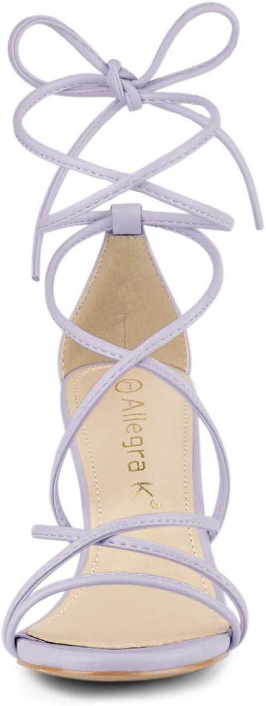 imageAllegra K Womens Strappy Lace Up Chunky Heeled Light Purple Heels Sandals 75 M US