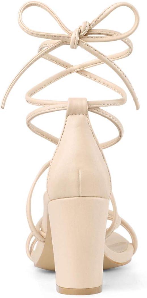 imageAllegra K Womens Strappy Lace Up Chunky Heeled SandalsBeige