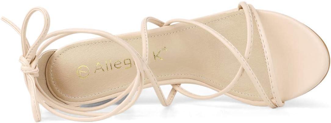 imageAllegra K Womens Strappy Lace Up Chunky Heeled SandalsBeige