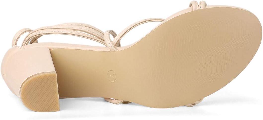 imageAllegra K Womens Strappy Lace Up Chunky Heeled SandalsBeige