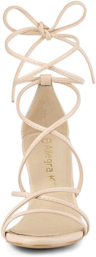 imageAllegra K Womens Strappy Lace Up Chunky Heeled SandalsBeige