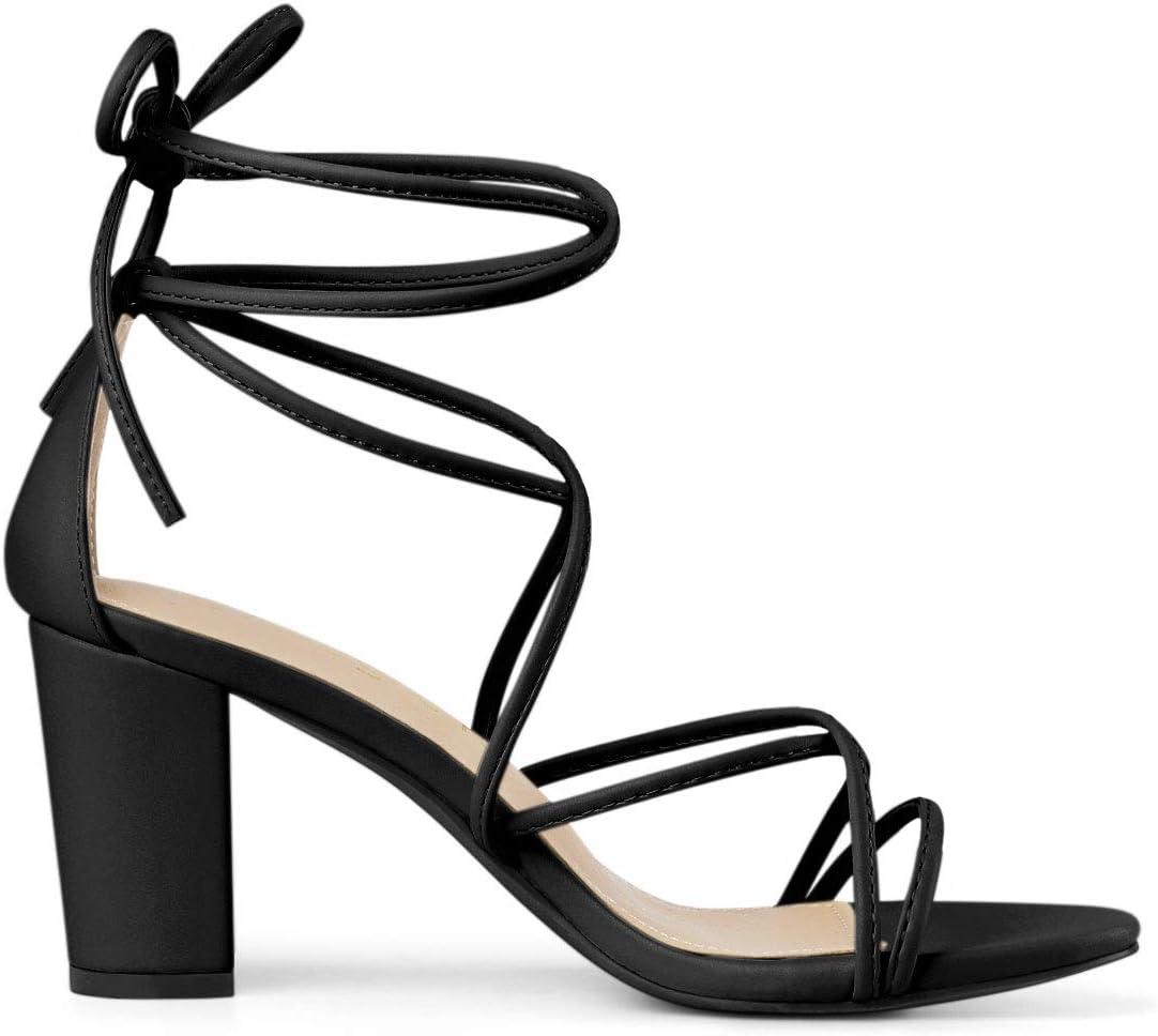 imageAllegra K Womens Strappy Lace Up Chunky Heeled SandalsBlack