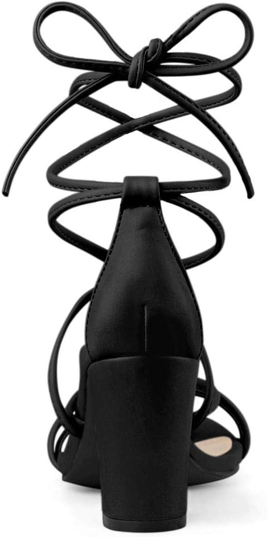 imageAllegra K Womens Strappy Lace Up Chunky Heeled SandalsBlack