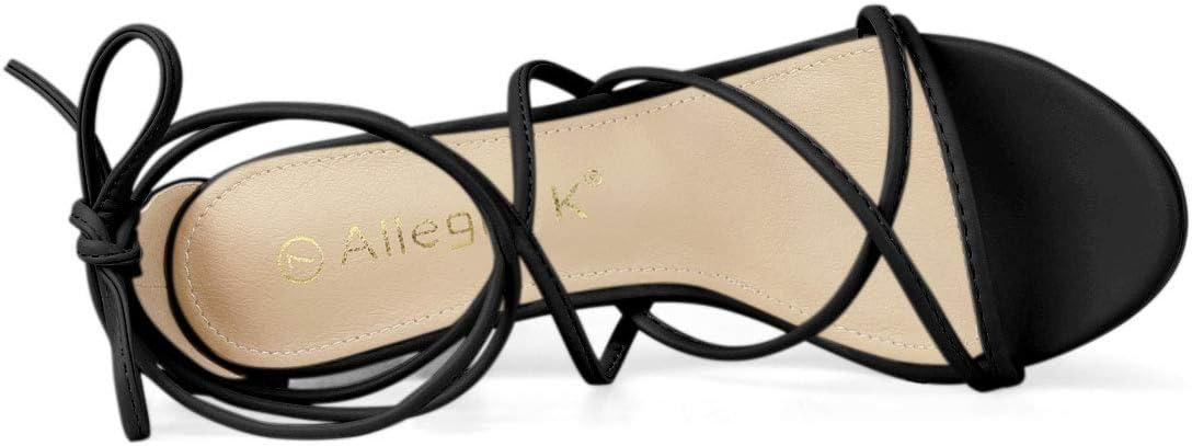 imageAllegra K Womens Strappy Lace Up Chunky Heeled SandalsBlack