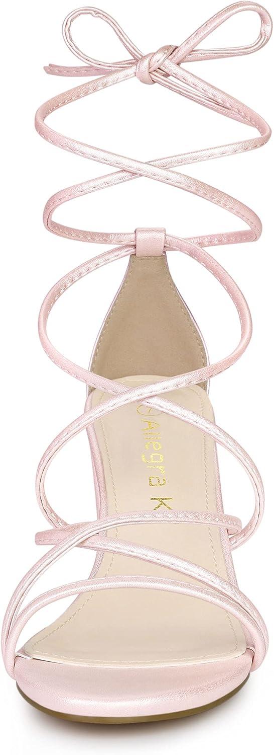 imageAllegra K Womens Strappy Lace Up Chunky Heeled SandalsBling Pink