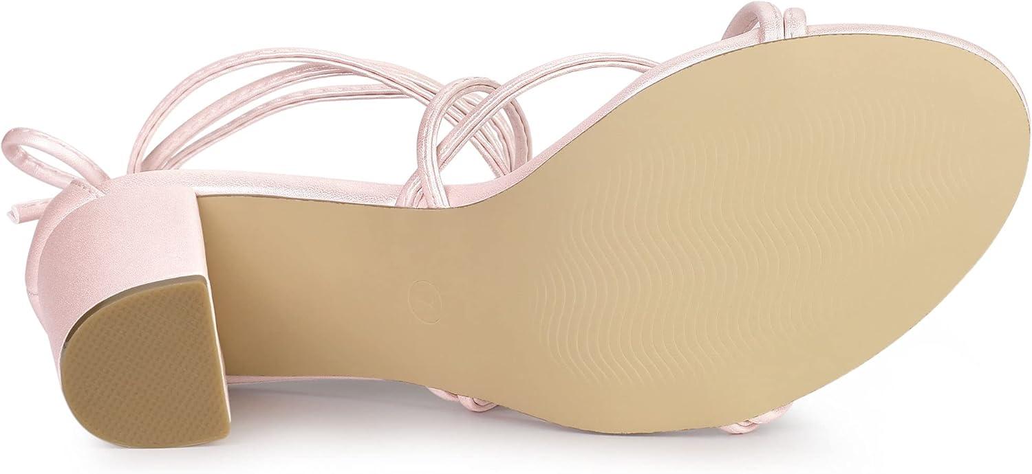 imageAllegra K Womens Strappy Lace Up Chunky Heeled SandalsBling Pink