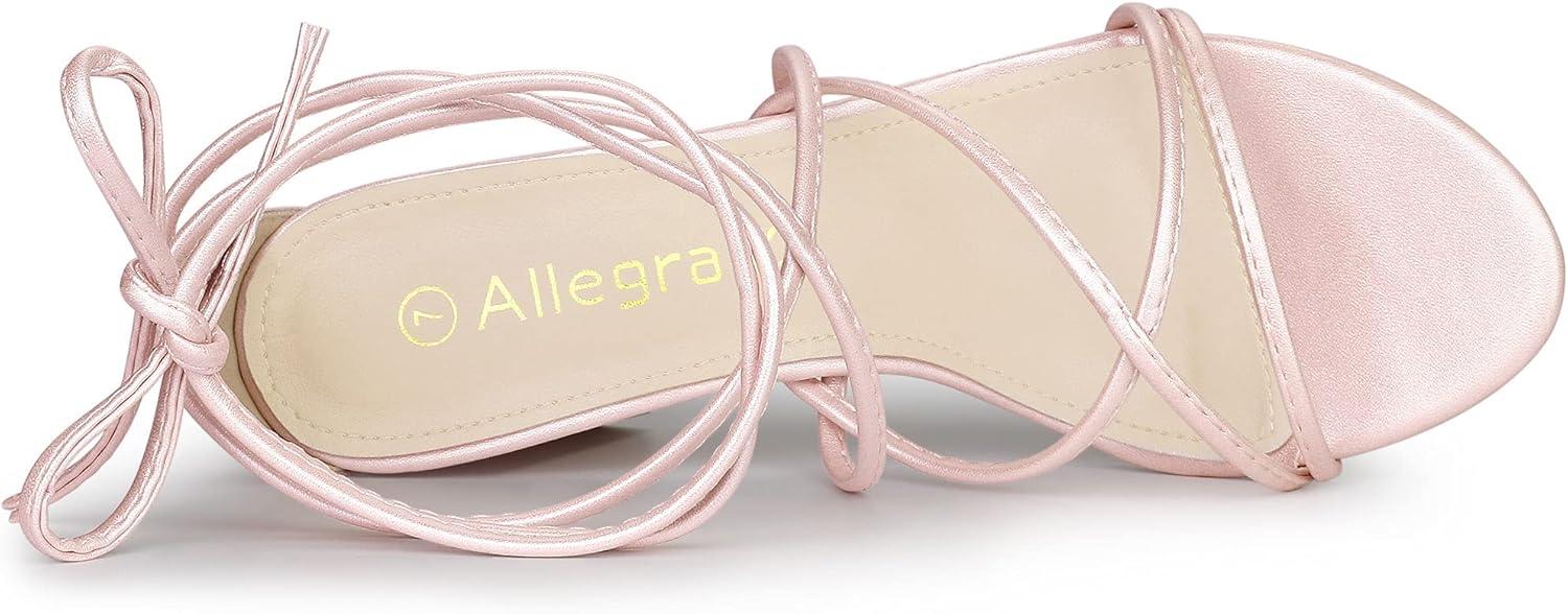 imageAllegra K Womens Strappy Lace Up Chunky Heeled SandalsBling Pink
