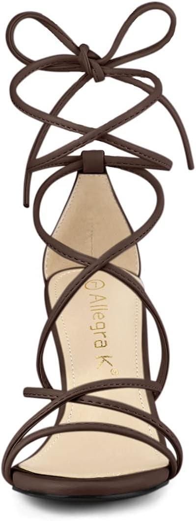 imageAllegra K Womens Strappy Lace Up Chunky Heeled SandalsCoffee