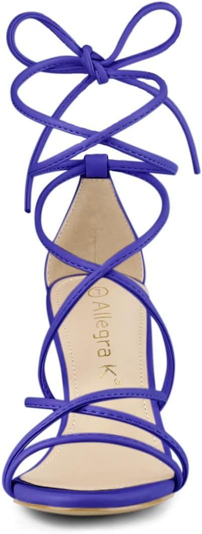 imageAllegra K Womens Strappy Lace Up Chunky Heeled SandalsDark Blue