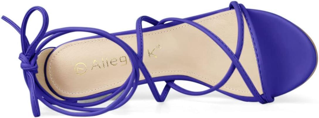 imageAllegra K Womens Strappy Lace Up Chunky Heeled SandalsDark Blue