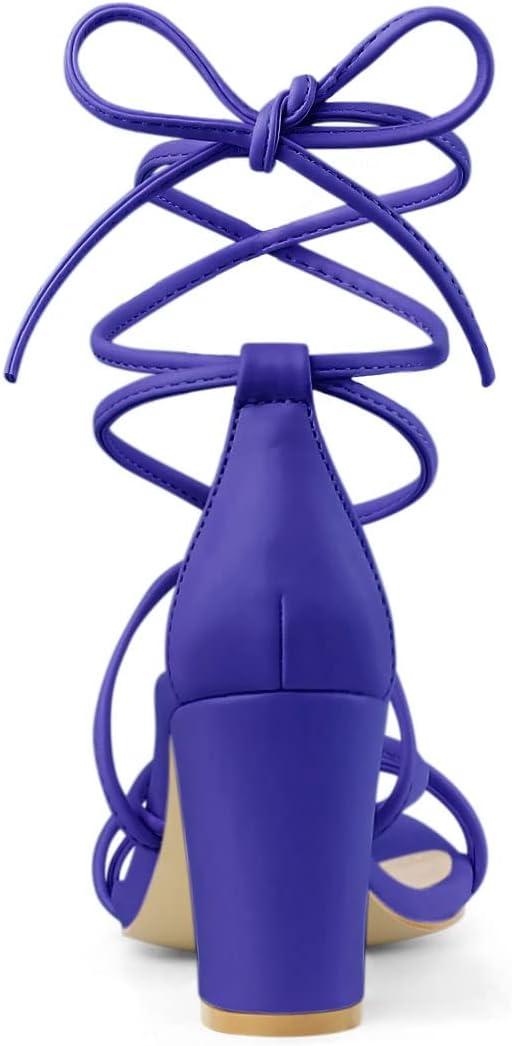 imageAllegra K Womens Strappy Lace Up Chunky Heeled SandalsDark Blue