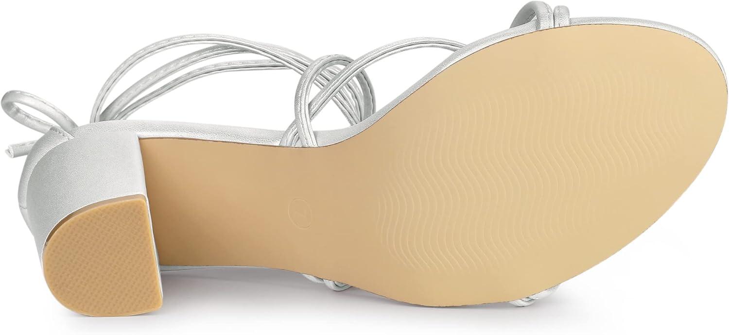 imageAllegra K Womens Strappy Lace Up Chunky Heeled SandalsSilver