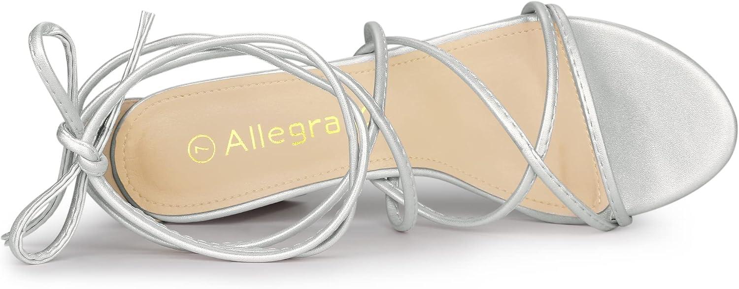 imageAllegra K Womens Strappy Lace Up Chunky Heeled SandalsSilver