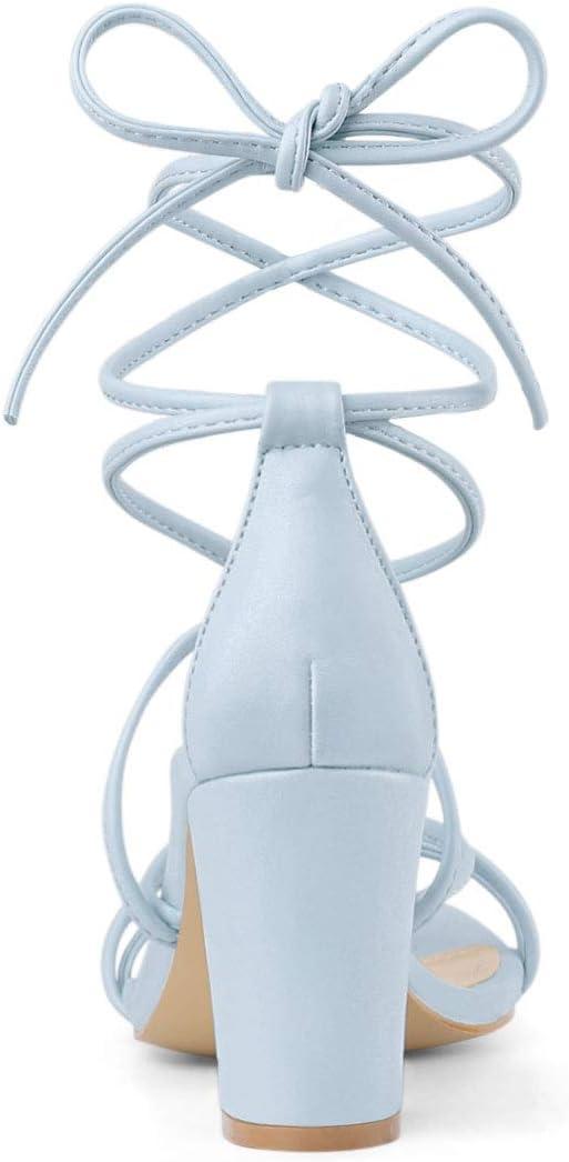 imageAllegra K Womens Strappy Lace Up Chunky Heeled SandalsSky Blue