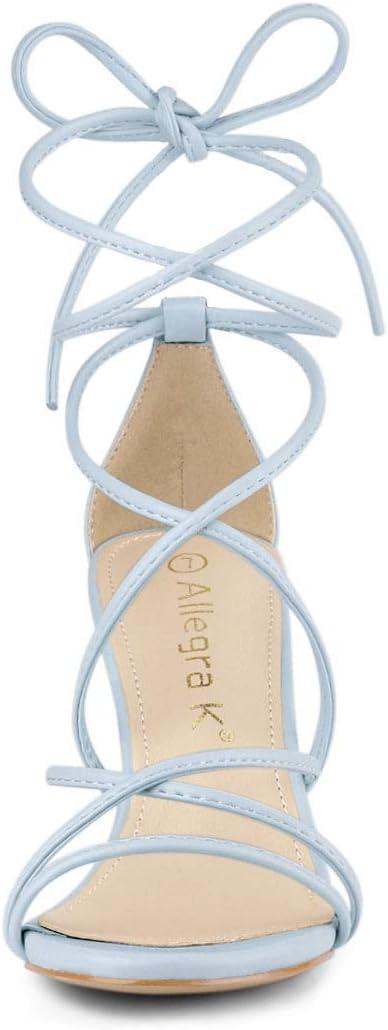 imageAllegra K Womens Strappy Lace Up Chunky Heeled SandalsSky Blue