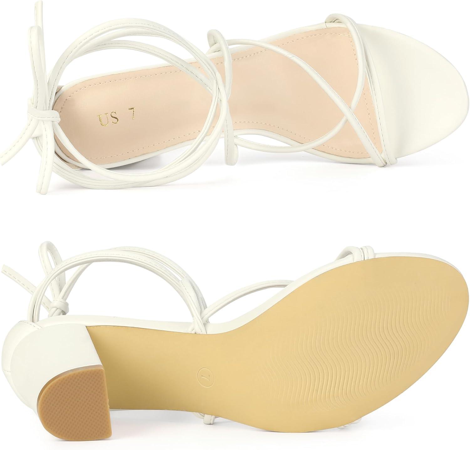 imageAllegra K Womens Strappy Lace Up Chunky Heeled SandalsWhite