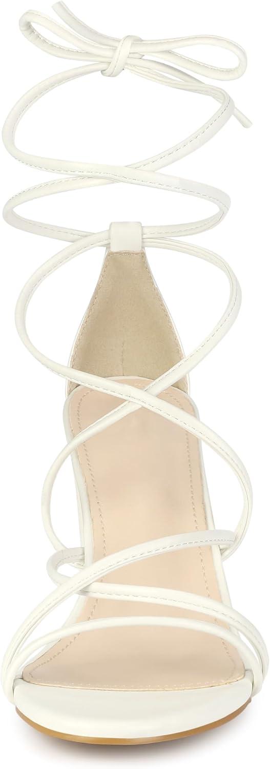 imageAllegra K Womens Strappy Lace Up Chunky Heeled SandalsWhite