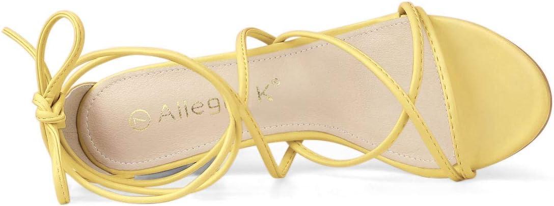 imageAllegra K Womens Strappy Lace Up Chunky Heeled SandalsYellow