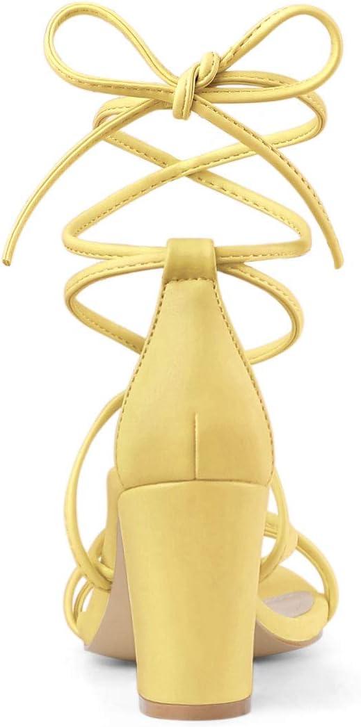 imageAllegra K Womens Strappy Lace Up Chunky Heeled SandalsYellow