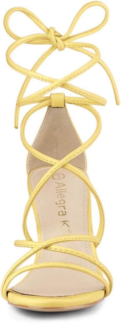imageAllegra K Womens Strappy Lace Up Chunky Heeled SandalsYellow