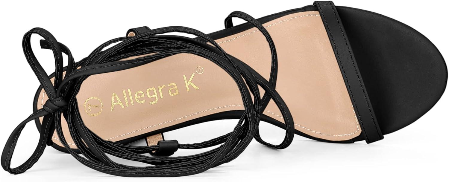 imageAllegra K Womens Strappy One Strap Lace Up Chunky Heels SandalsBlack