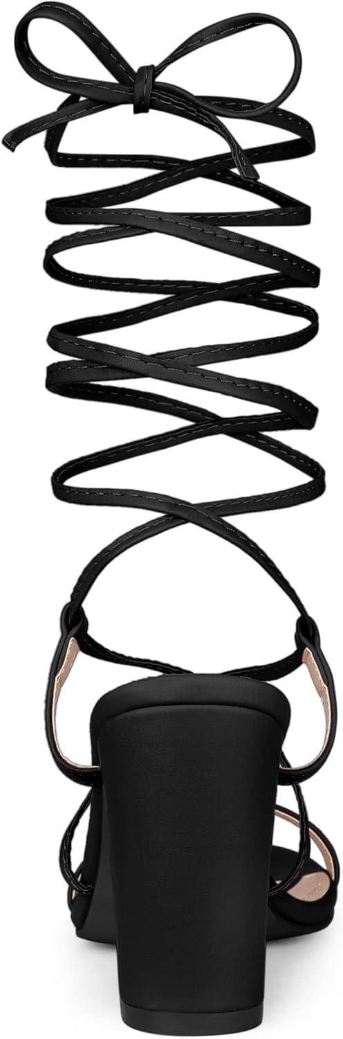 imageAllegra K Womens Strappy One Strap Lace Up Chunky Heels SandalsBlack