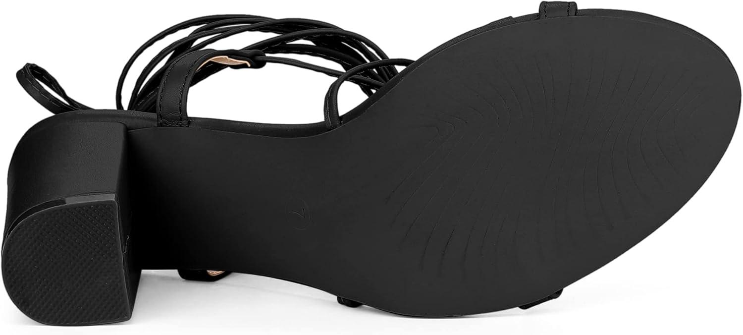 imageAllegra K Womens Strappy One Strap Lace Up Chunky Heels SandalsBlack