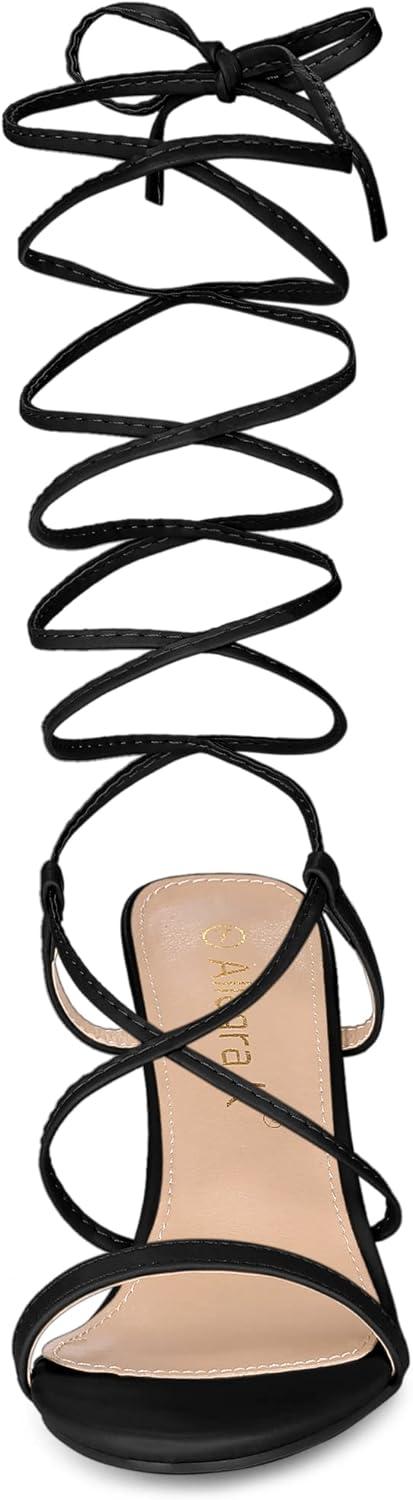 imageAllegra K Womens Strappy One Strap Lace Up Chunky Heels SandalsBlack