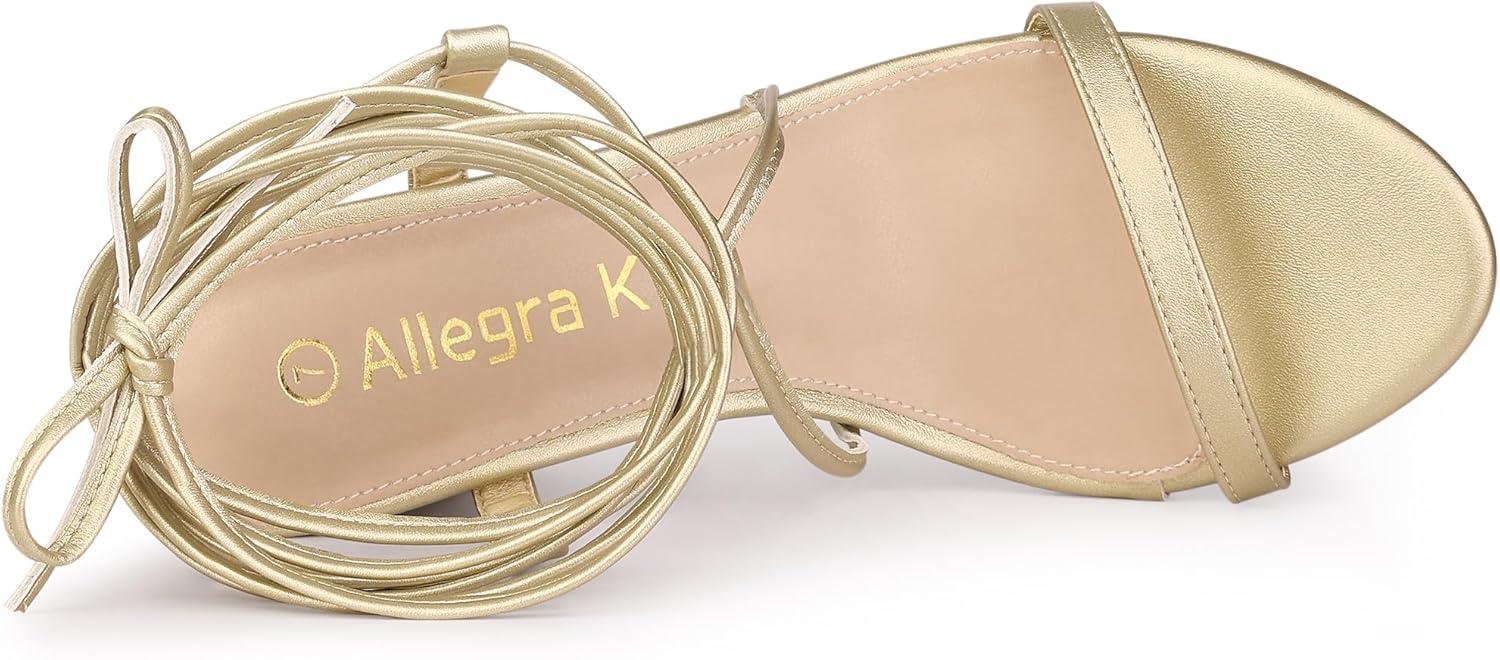 imageAllegra K Womens Strappy One Strap Lace Up Chunky Heels SandalsGold