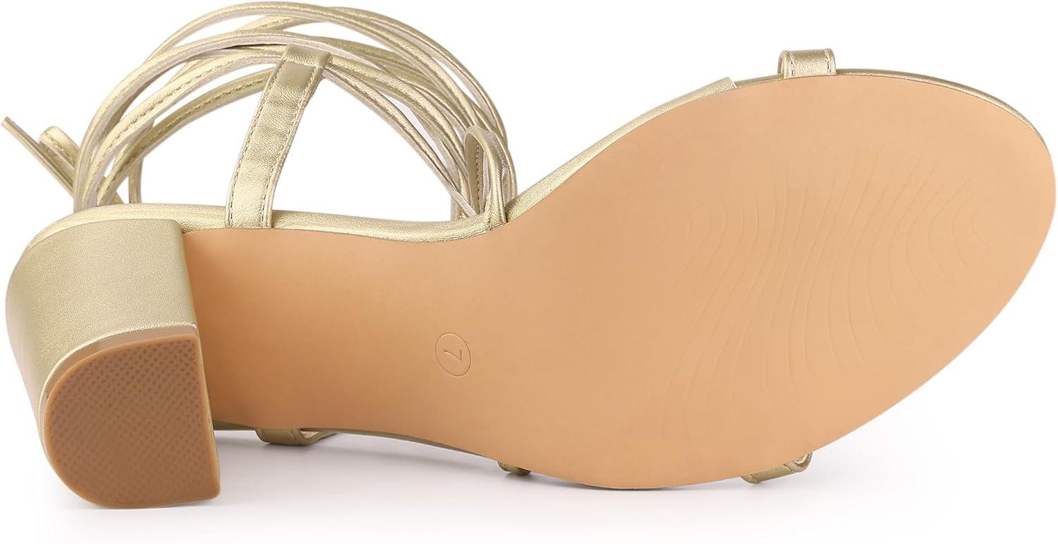 imageAllegra K Womens Strappy One Strap Lace Up Chunky Heels SandalsGold