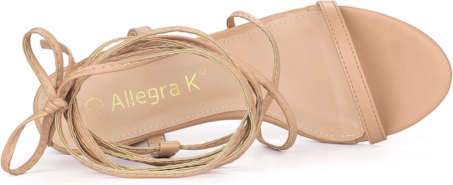 imageAllegra K Womens Strappy One Strap Lace Up Chunky Heels SandalsNude
