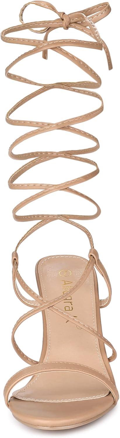 imageAllegra K Womens Strappy One Strap Lace Up Chunky Heels SandalsNude
