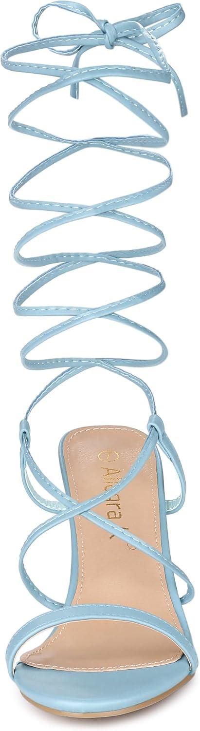 imageAllegra K Womens Strappy One Strap Lace Up Chunky Heels SandalsSky Blue