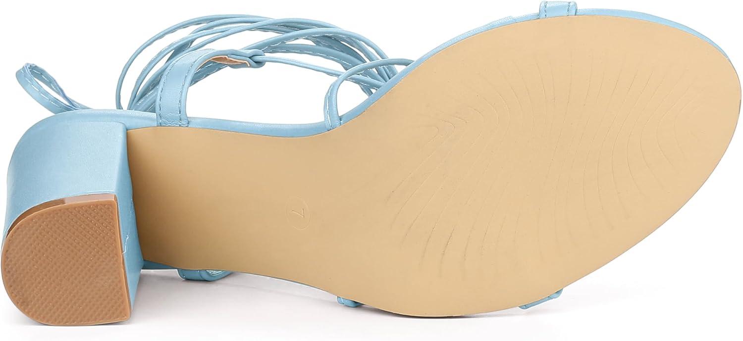 imageAllegra K Womens Strappy One Strap Lace Up Chunky Heels SandalsSky Blue