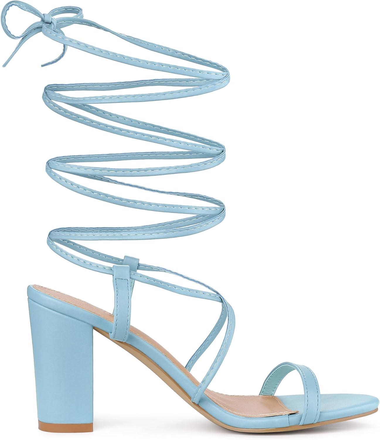 imageAllegra K Womens Strappy One Strap Lace Up Chunky Heels SandalsSky Blue